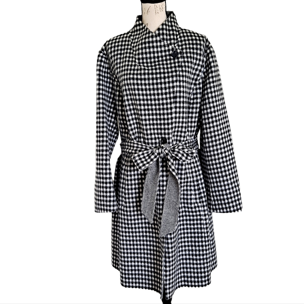 SOLD Talbots wool blend Trench plaid gingham double face belted long coat 18W - Picture 13 of 17